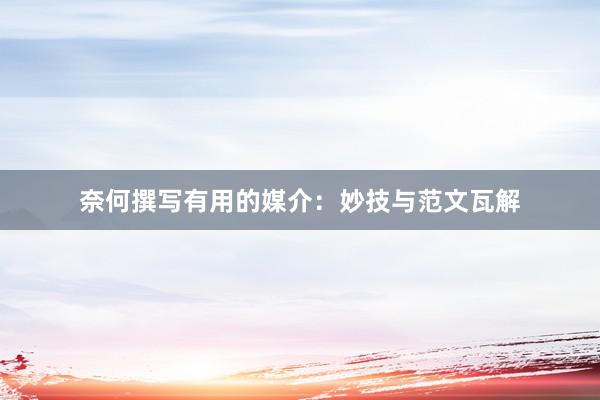 奈何撰写有用的媒介：妙技与范文瓦解
